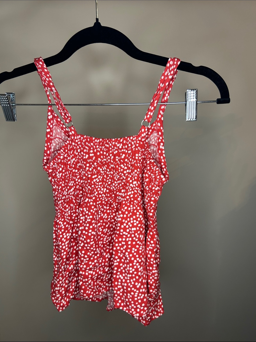 Abercrombie & Fitch Red White Dot Smocked Cami Top - Picture 3 of 3